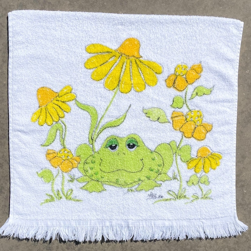 Frog Floral Vtg 1970s Cannon Fringe 21” x 36” Small Bath Towel (1) - Picture 4 of 10